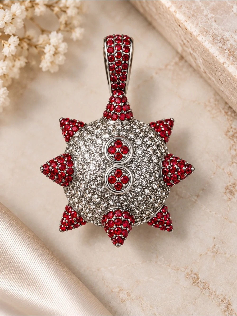 Red and Silver Pave Spike Pendant Necklace